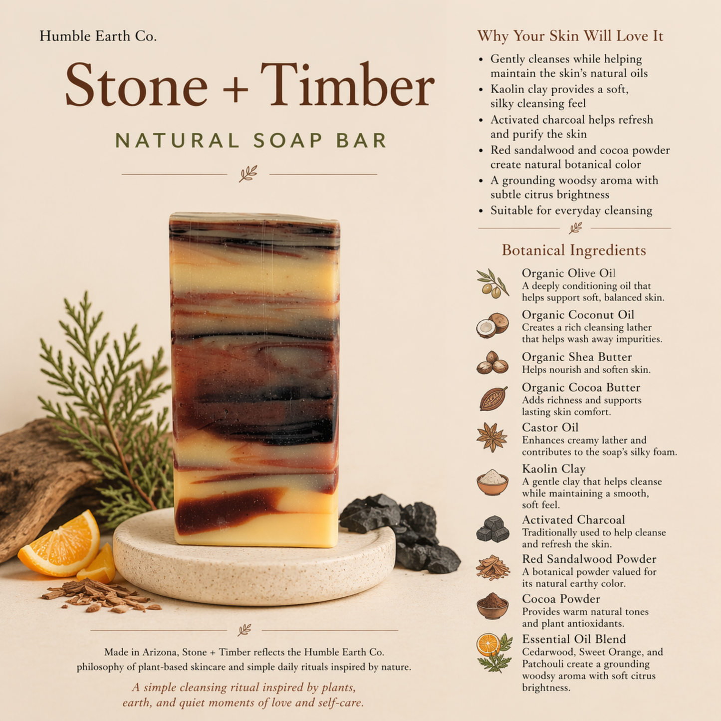 Stone + Timber Body Bar Soap | Sweet Orange Cedarwood